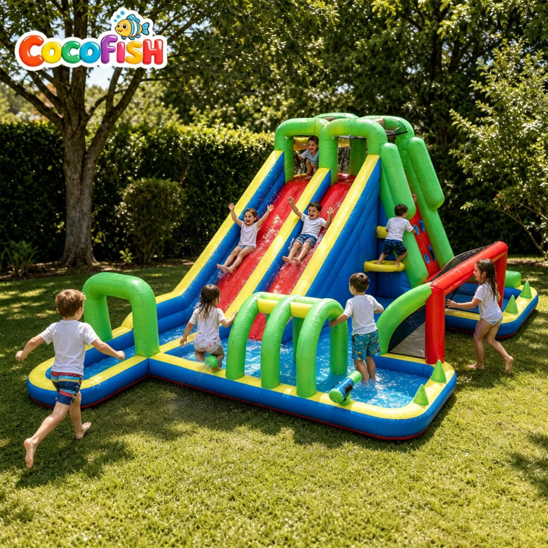 Water Slide Inflatable - Cocofish Parque Acuático Inflable Grande con