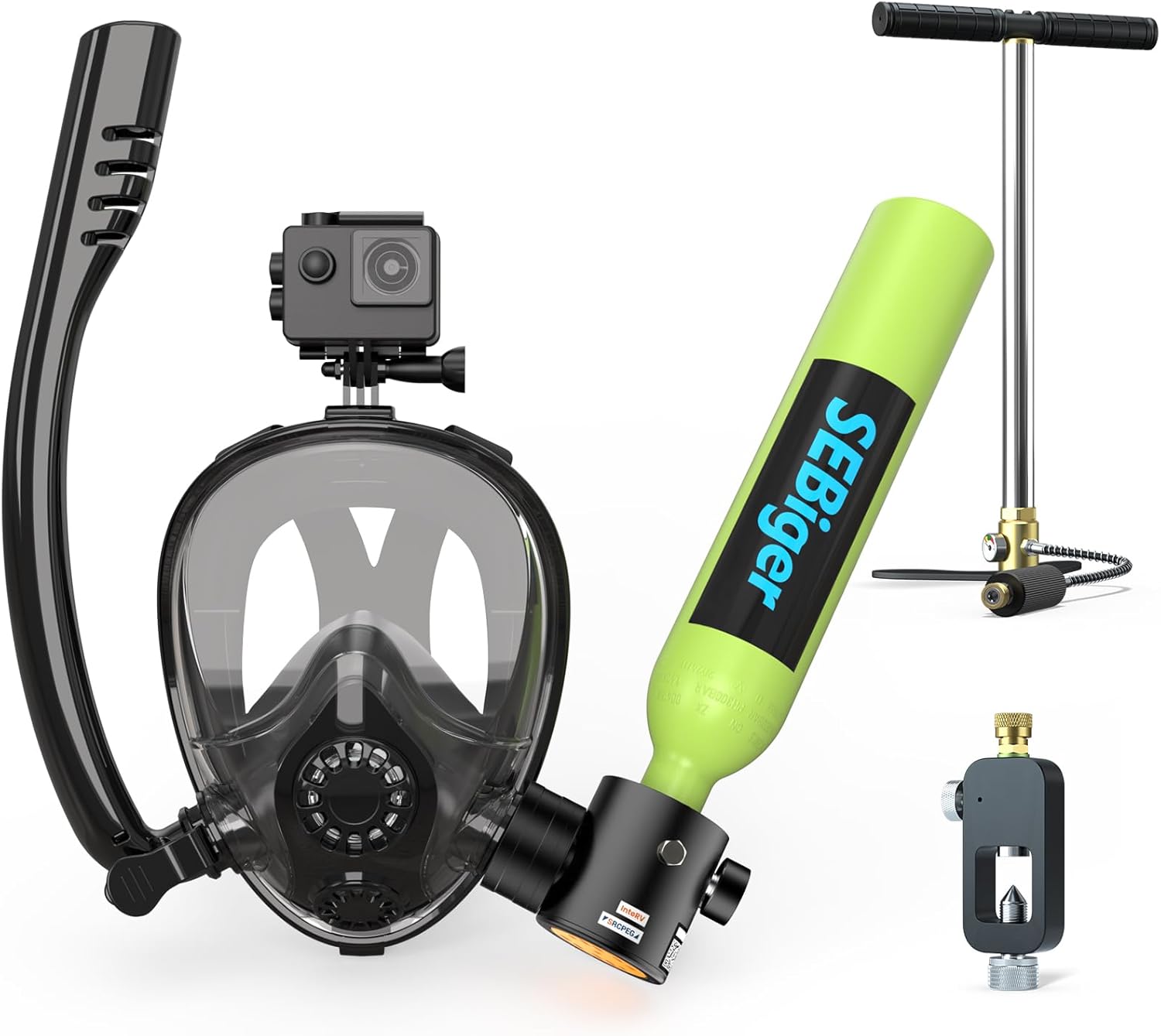 Snorkel Mask Full Face - Mini Tanque de Buceo de 0.5L