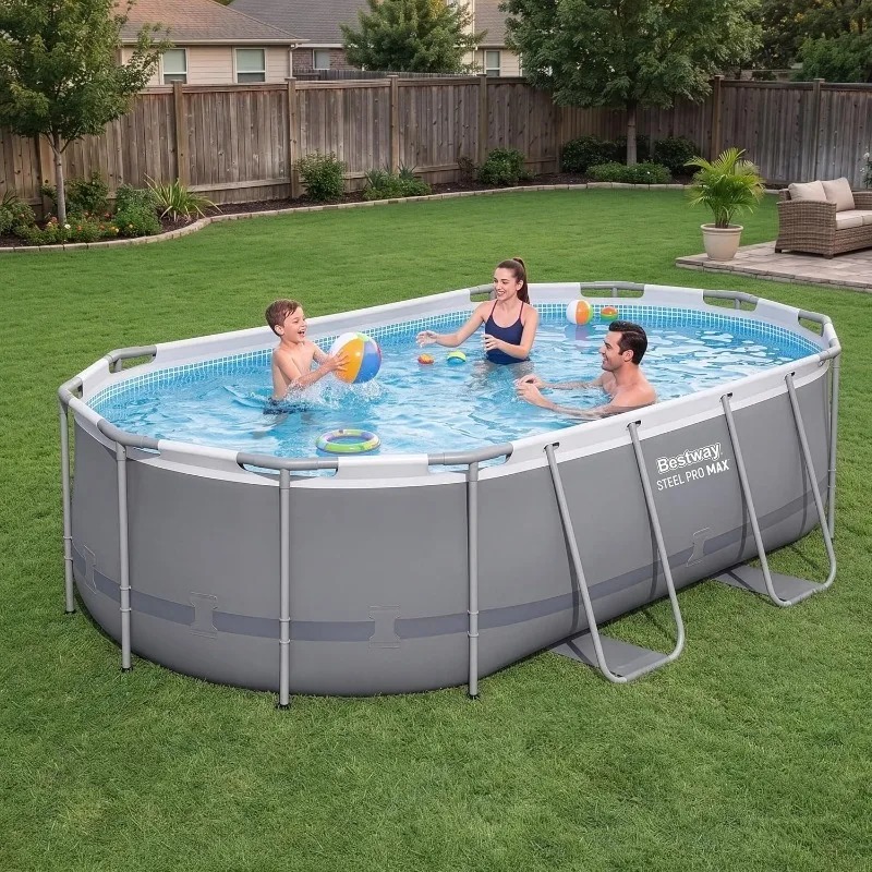 Piscina elevada ovalada Bestwa - Pool Ladder Above Ground reseña y precio