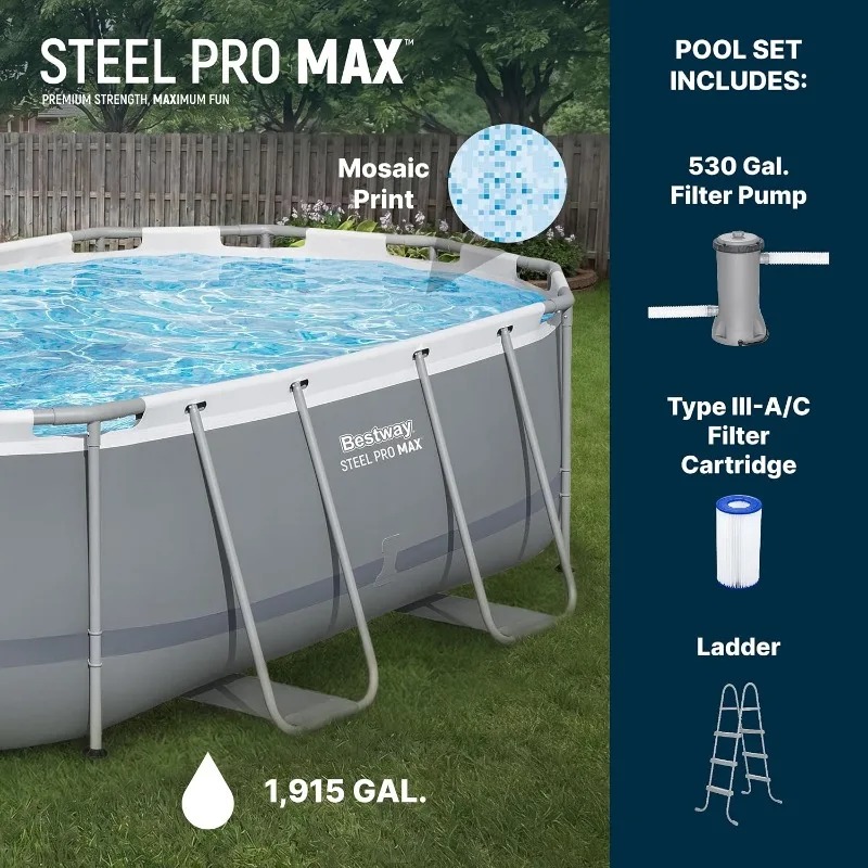 Piscina elevada ovalada Bestwa - Pool Ladder Above Ground reseña y precio